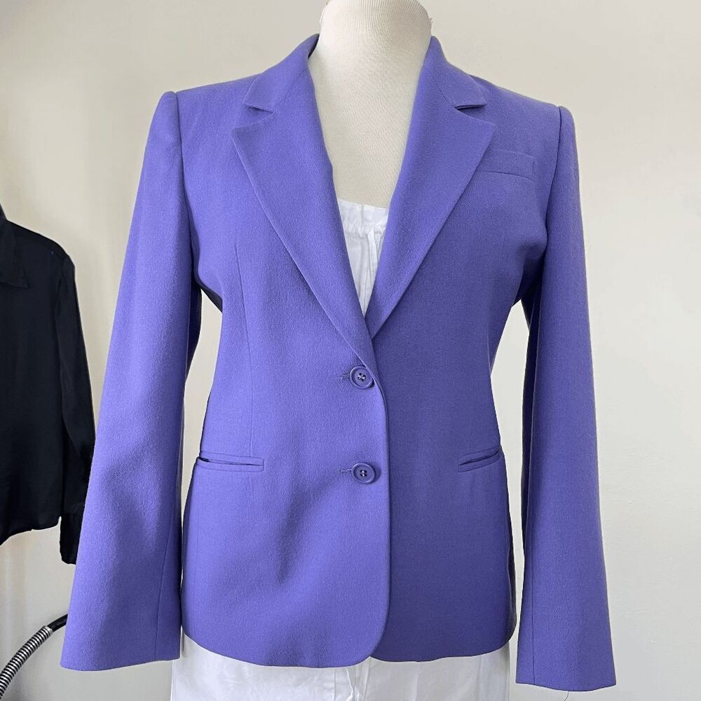 VTG 80s USA Worsted Wool Periwinkle Petite Power Blazer Jacket